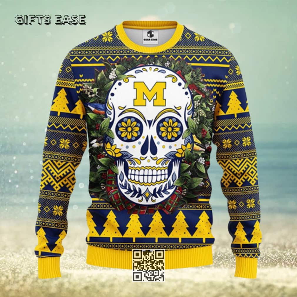 NCAA Michigan Wolverines Ugly Christmas Sweater Skull Flower NCAA Michigan Wolverines Ugly Christmas Sweater Skull Flower