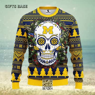 NCAA Michigan Wolverines Ugly Christmas Sweater Skull Flower