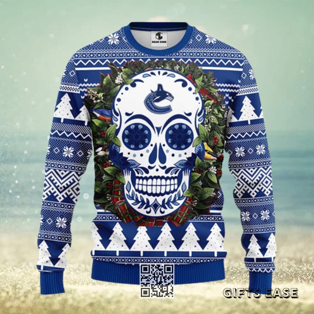 NHL Vancouver Canucks Ugly Christmas Sweater Skull Flower