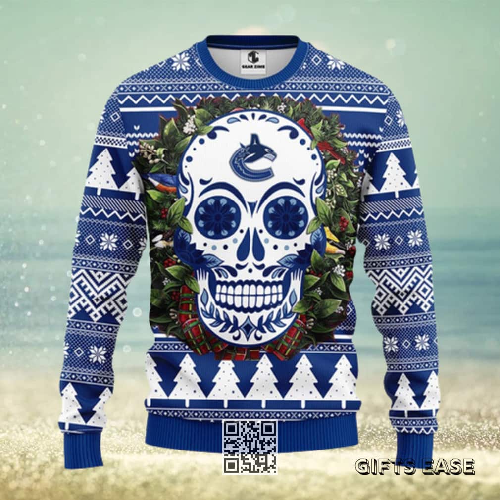 NHL Vancouver Canucks Ugly Christmas Sweater Skull Flower NHL Vancouver Canucks Ugly Christmas Sweater Skull Flower