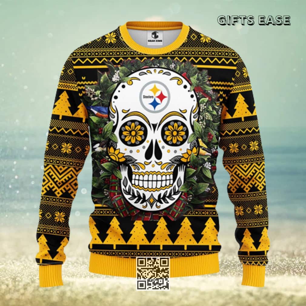 Pittsburgh Steelers Ugly Christmas Sweater Skull Flower Pittsburgh Steelers Ugly Christmas Sweater Skull Flower