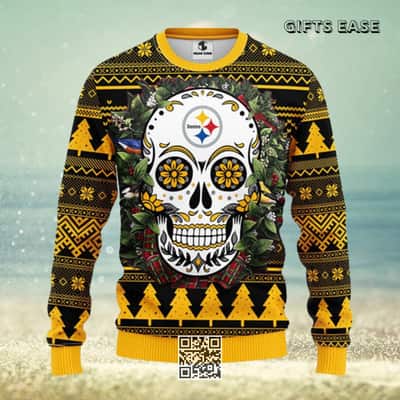 Pittsburgh Steelers Ugly Christmas Sweater Skull Flower