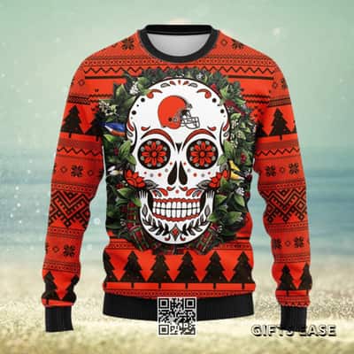 NFL Cleveland Browns Ugly Christmas Sweater Skull Flower