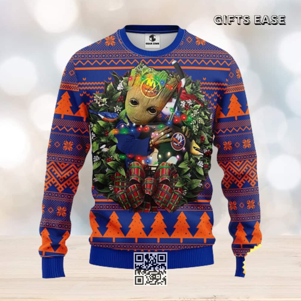 Groot Loves NFL New York Islanders Ugly Christmas Sweater Groot Loves NFL New York Islanders Ugly Christmas Sweater