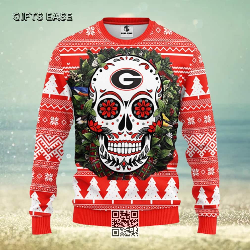 NCAA Georgia Bulldogs Ugly Christmas Sweater Skull Flower NCAA Georgia Bulldogs Ugly Christmas Sweater Skull Flower