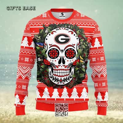 NCAA Georgia Bulldogs Ugly Christmas Sweater Skull Flower