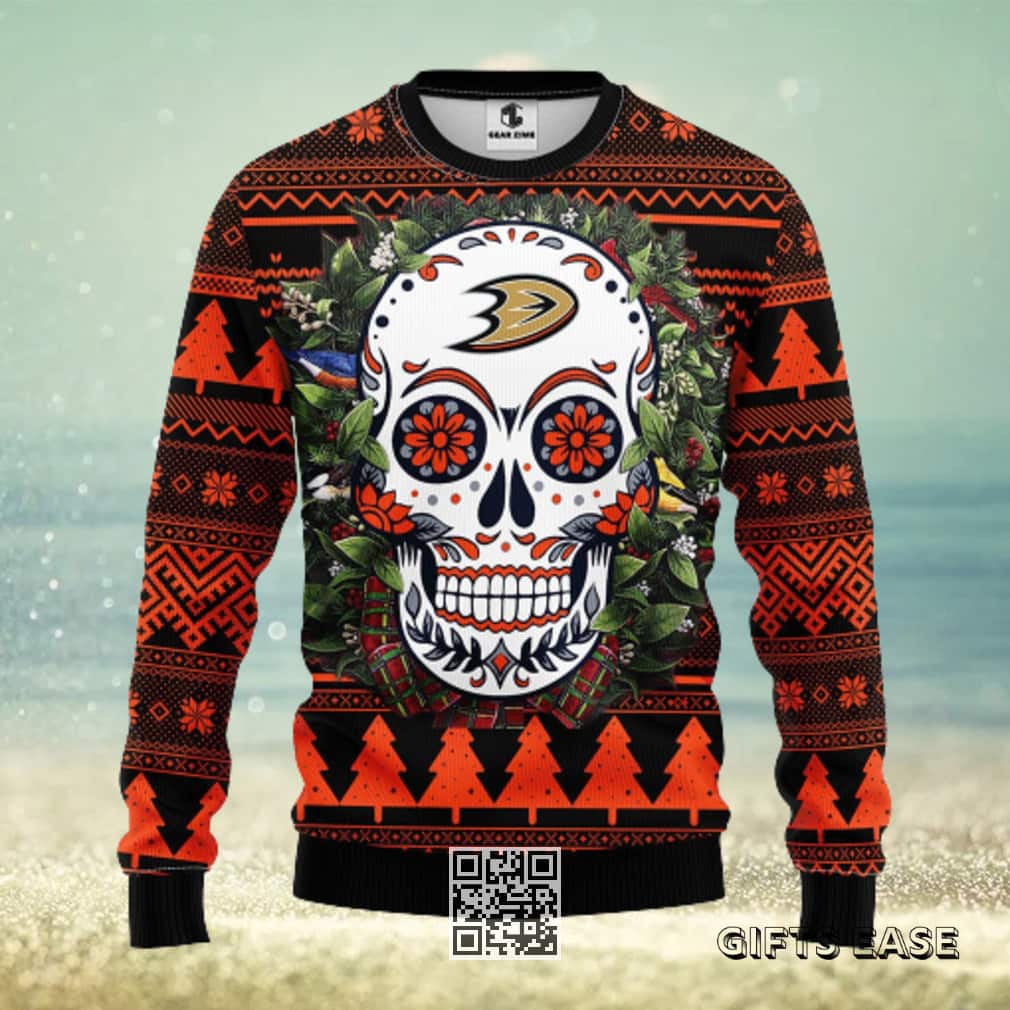 NHL Anaheim Ducks Ugly Christmas Sweater Skull Flower