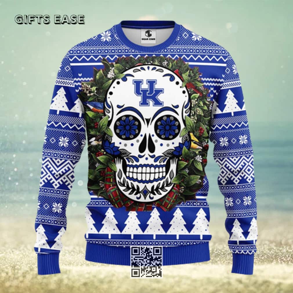 Kentucky Wildcats Ugly Christmas Sweater Skull Flower Kentucky Wildcats Ugly Christmas Sweater Skull Flower