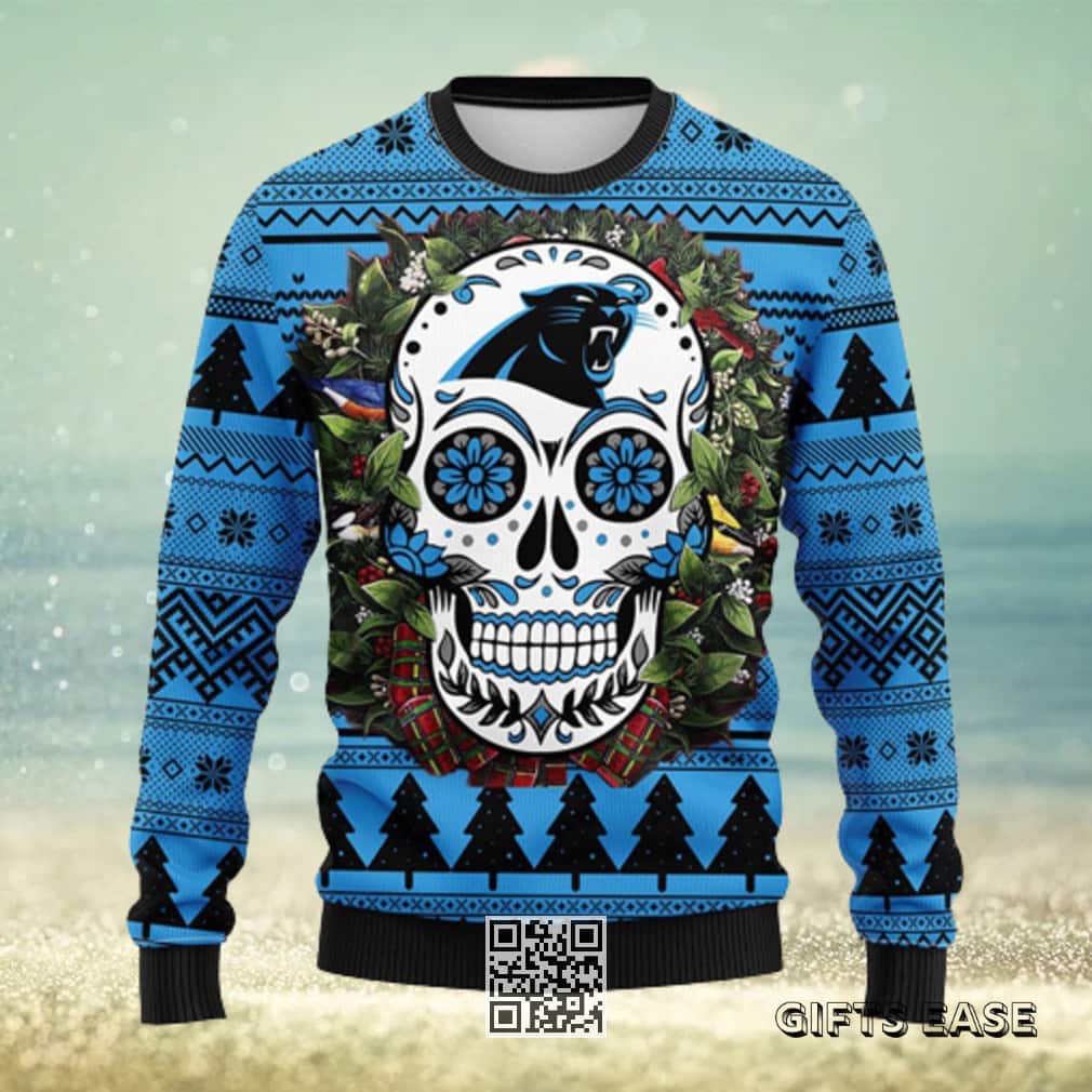 NFL Carolina Panthers Ugly Christmas Sweater Skull Flower NFL Carolina Panthers Ugly Christmas Sweater Skull Flower