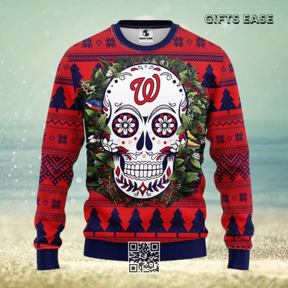 MLB Washington Nationals Ugly Christmas Sweater Skull Flower MLB Washington Nationals Ugly Christmas Sweater Skull Flower