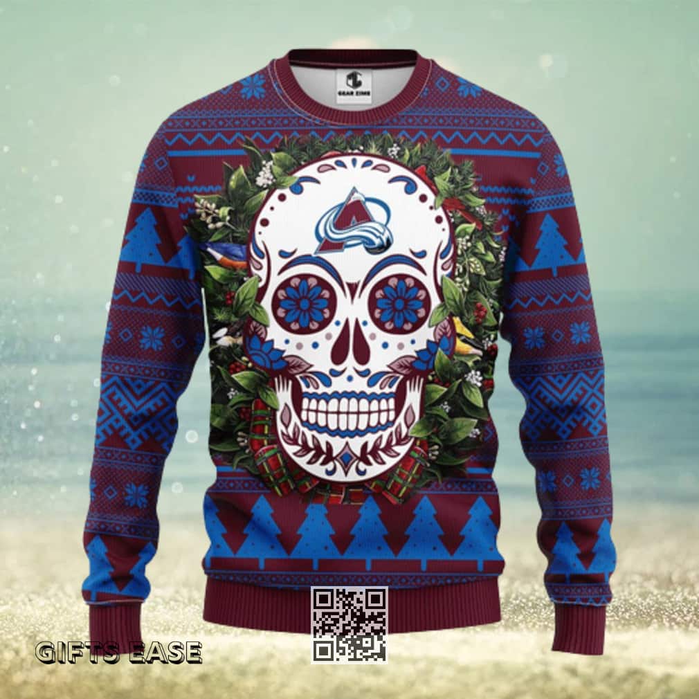 NHL Colorado Avalanche Ugly Christmas Sweater Skull Flower