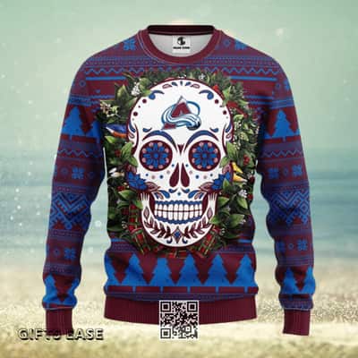 NHL Colorado Avalanche Ugly Christmas Sweater Skull Flower