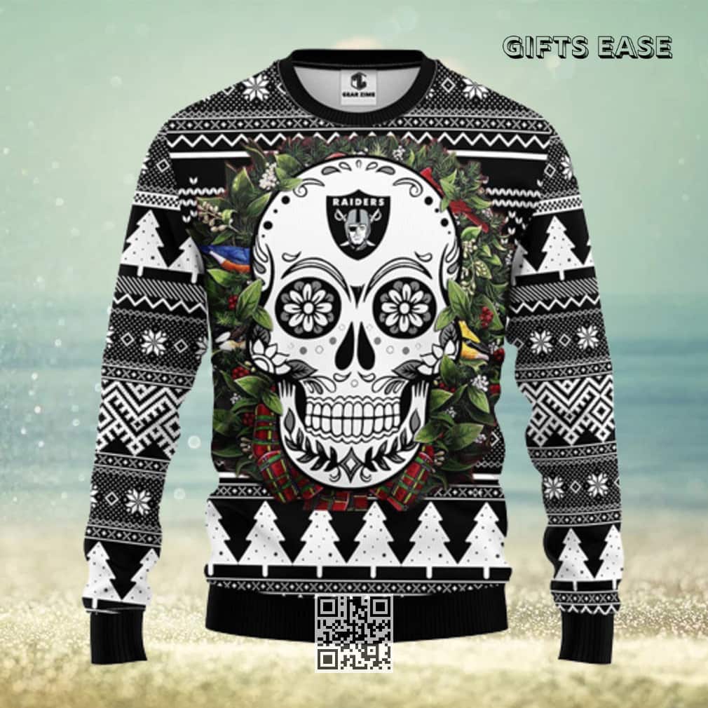 NFL Oakland Raiders Ugly Christmas Sweater Skull Flower NFL Oakland Raiders Ugly Christmas Sweater Skull Flower