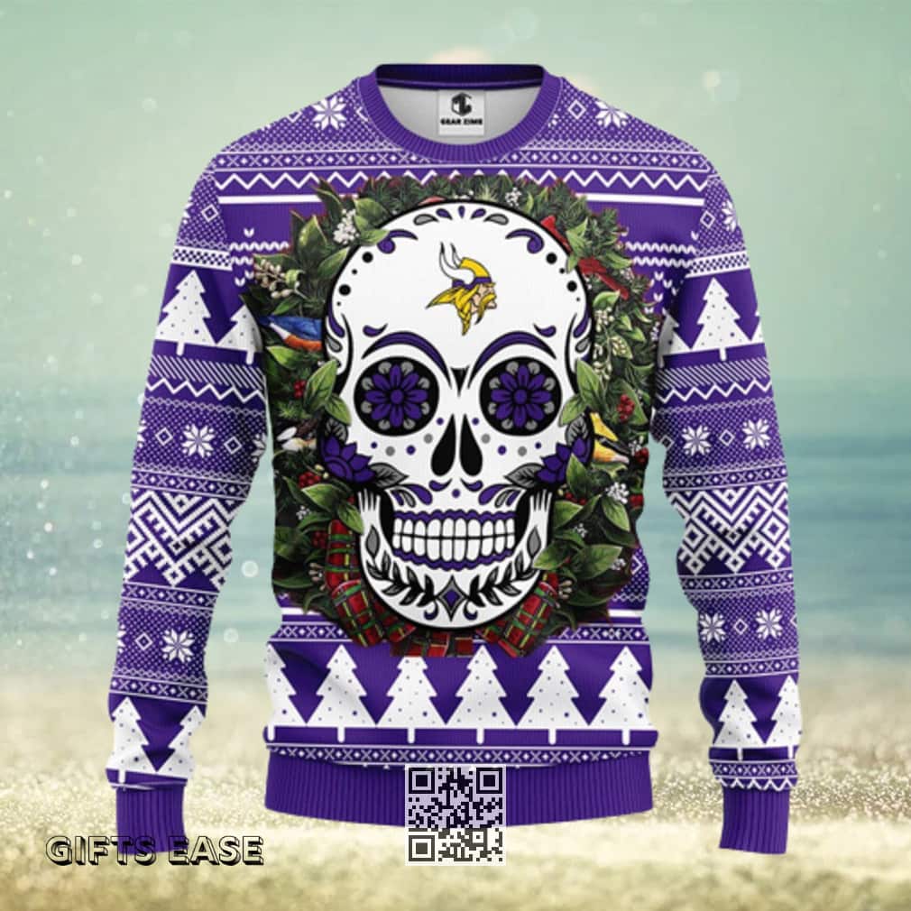 NFL Minnesota Vikings Ugly Christmas Sweater Skull Flower NFL Minnesota Vikings Ugly Christmas Sweater Skull Flower