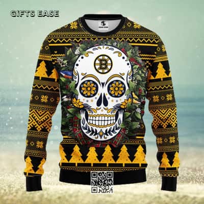 NHL Boston Bruins Ugly Christmas Sweater Skull Flower