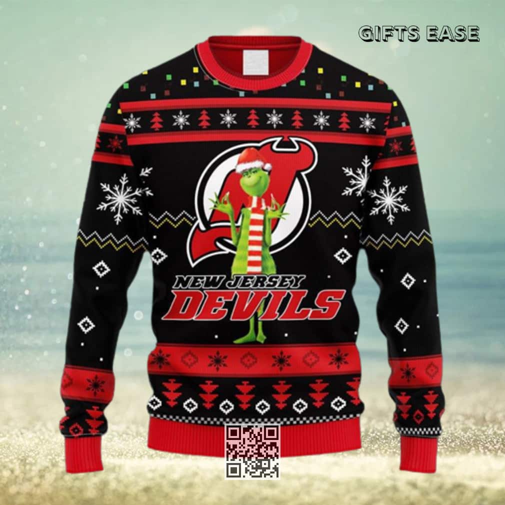 Funny Grinch Ugly Christmas Sweater NHL New Jersey Devils