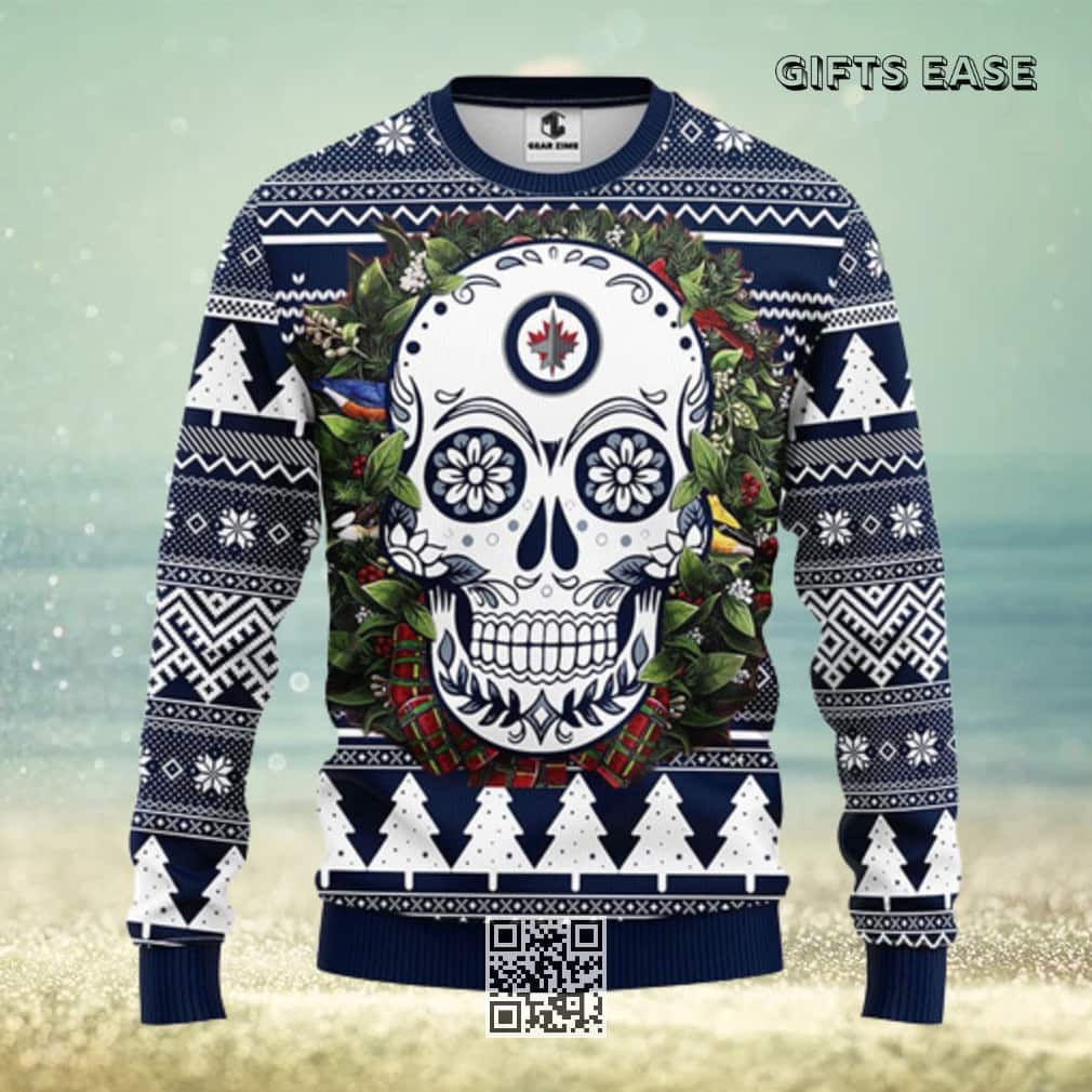 NHL Winnipeg Jets Ugly Christmas Sweater Skull Flower