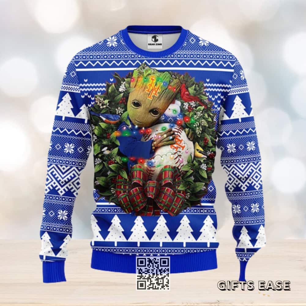 Groot Loves NFL New York Mets Ugly Christmas Sweater Groot Loves NFL New York Mets Ugly Christmas Sweater