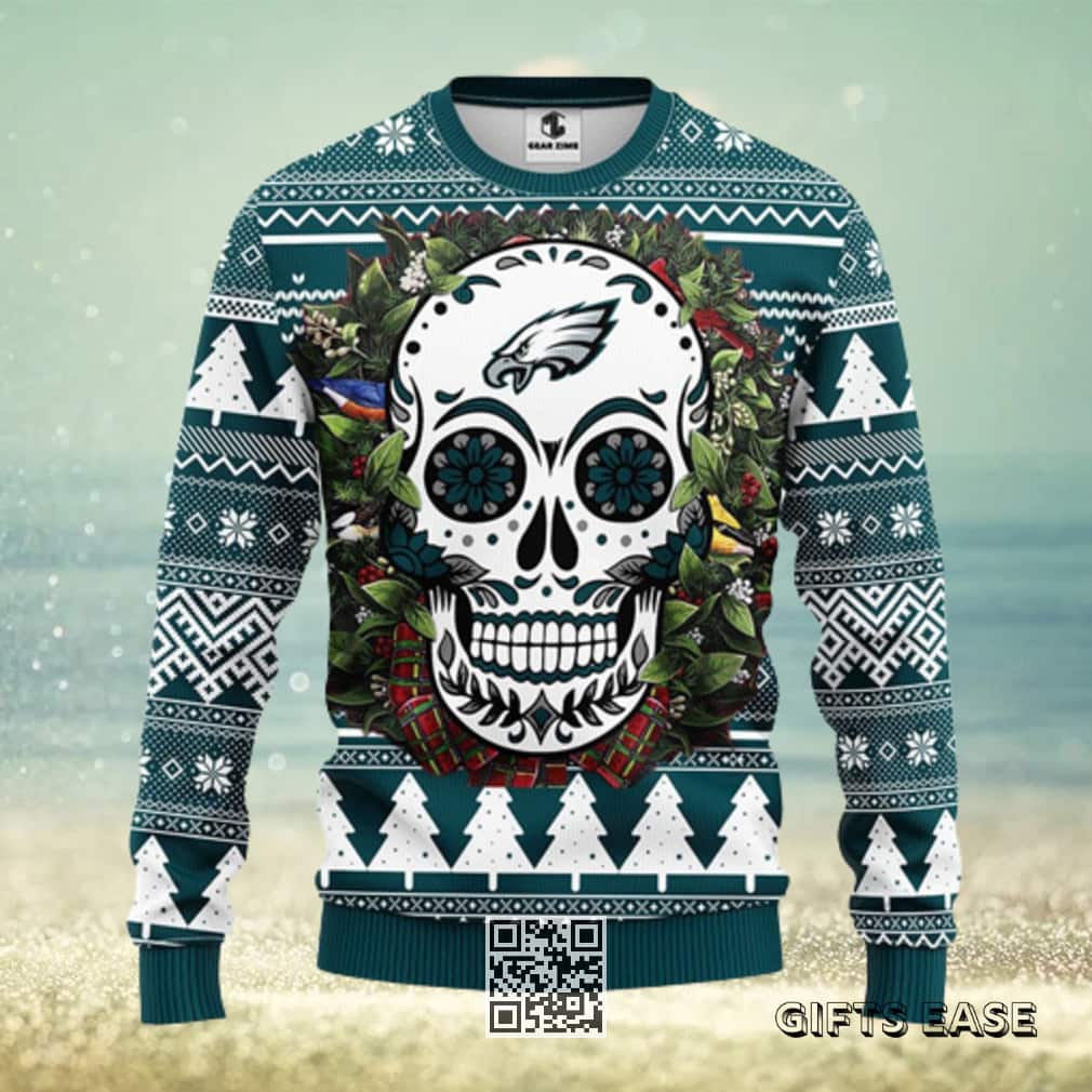 NFL Philadelphia Eagles Ugly Christmas Sweater Skull Flower NFL Philadelphia Eagles Ugly Christmas Sweater Skull Flower