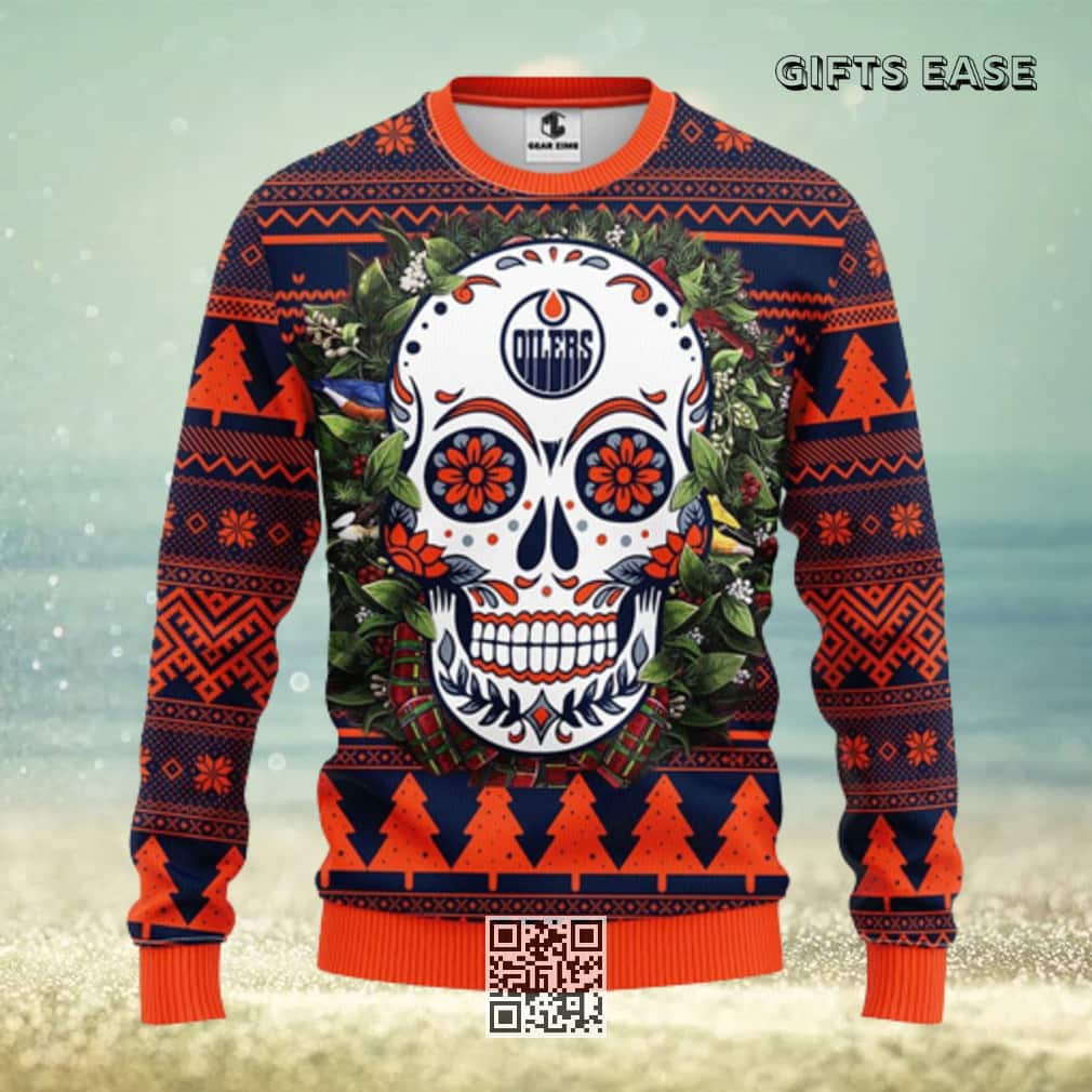NHL Edmonton Oilers Ugly Christmas Sweater Skull Flower