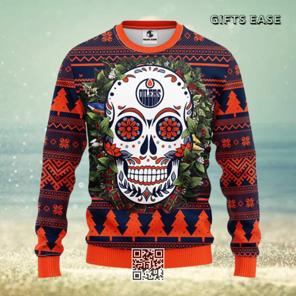 NHL Edmonton Oilers Ugly Christmas Sweater Skull Flower NHL Edmonton Oilers Ugly Christmas Sweater Skull Flower