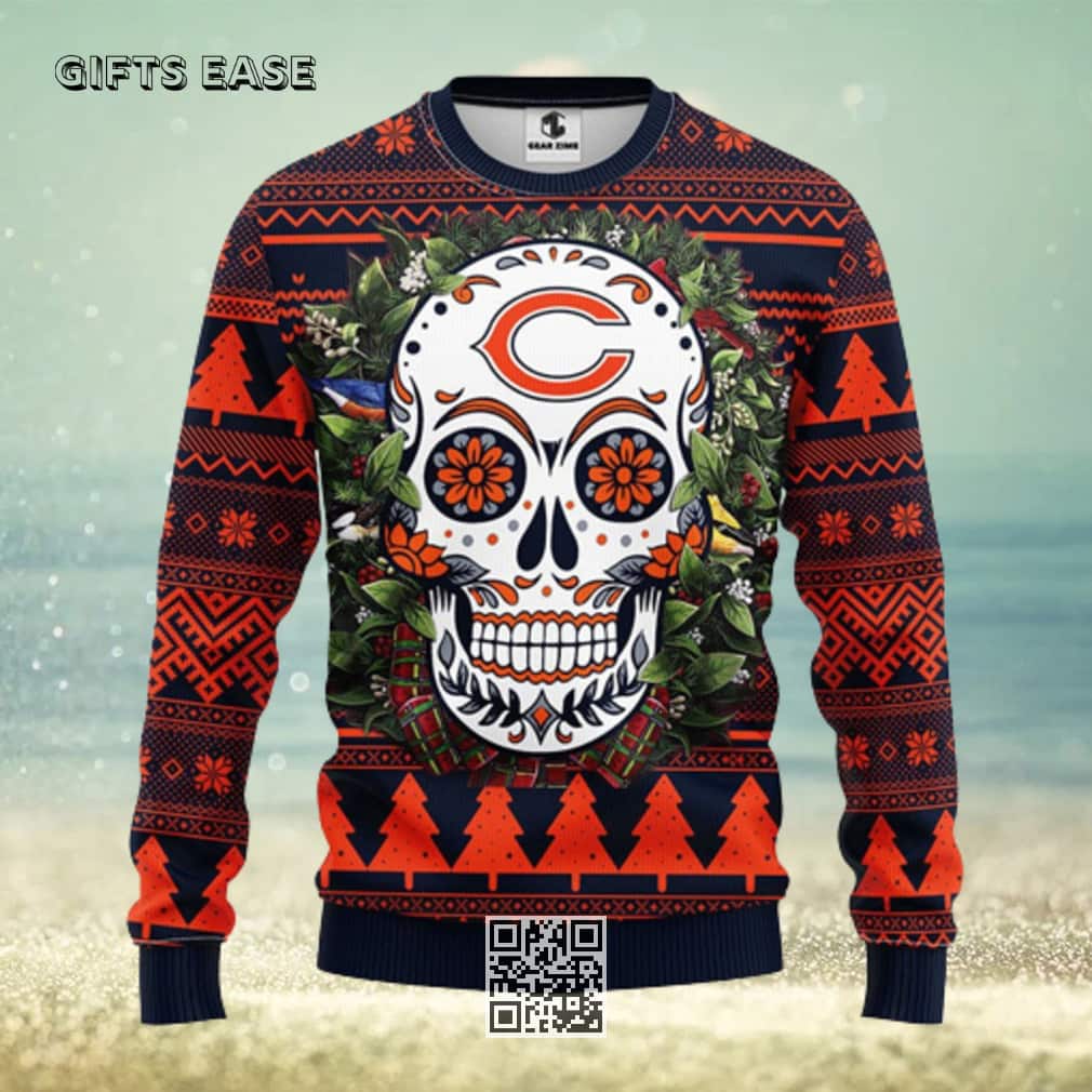 NFL Chicago Bears Ugly Christmas Sweater Skull Flower NFL Chicago Bears Ugly Christmas Sweater Skull Flower