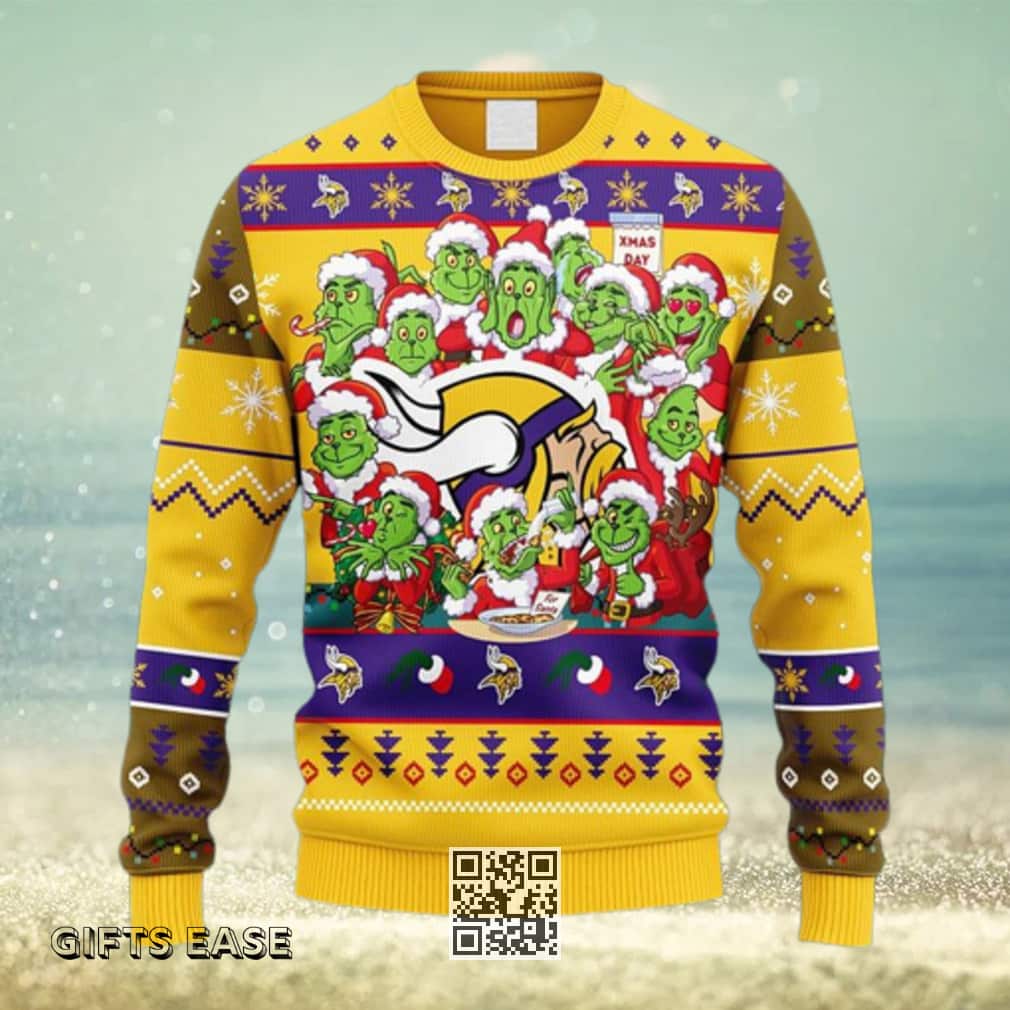 Yellow Funny Grinch NFL Minnesota Vikings Ugly Christmas Sweater Yellow Funny Grinch NFL Minnesota Vikings Ugly Christmas Sweater