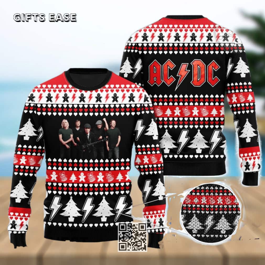 ACDC Ugly Christmas Sweater Snowman Pine Tree