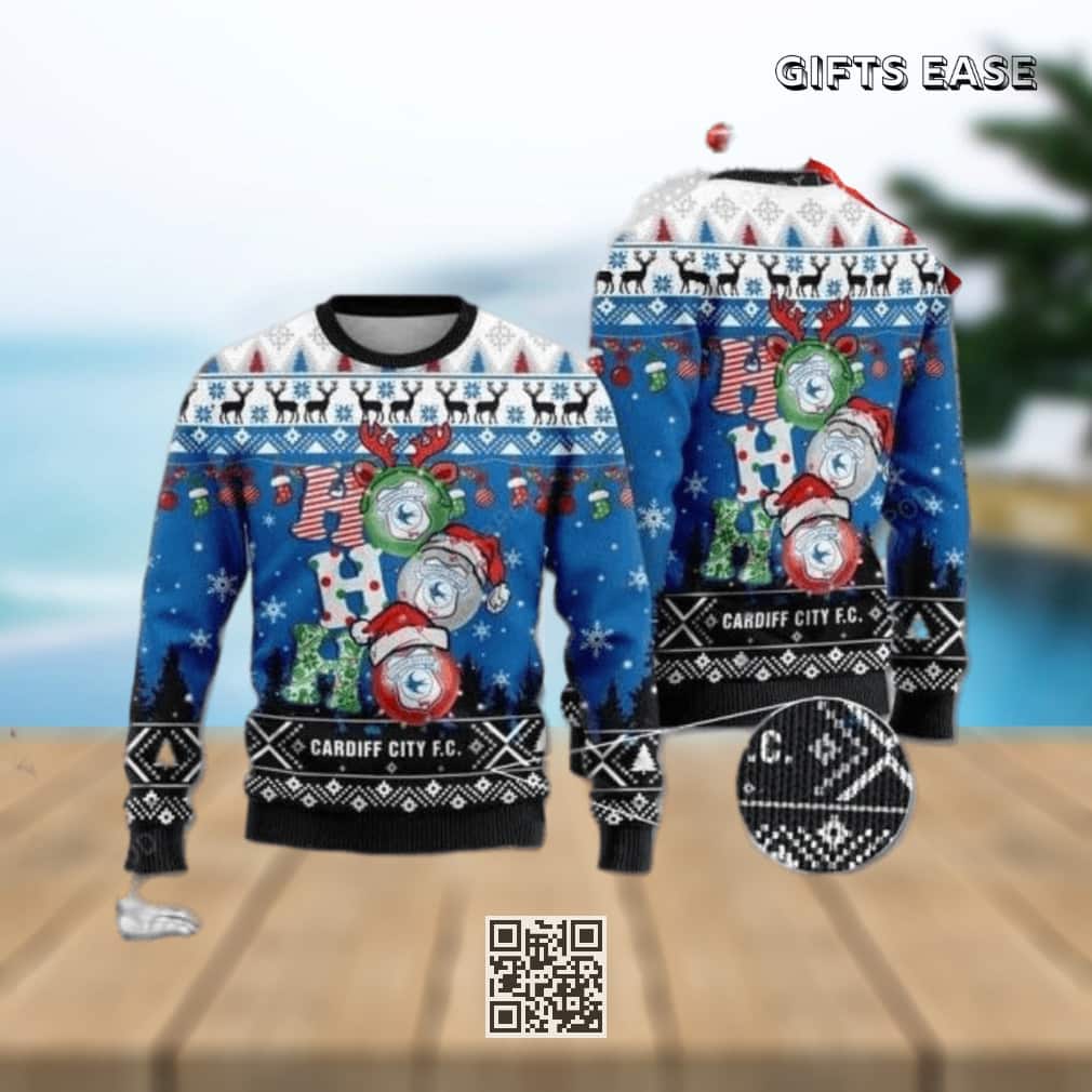 Cardiff City F C Ugly Christmas Sweater Ho Ho Ho Cardiff City F C Ugly Christmas Sweater Ho Ho Ho