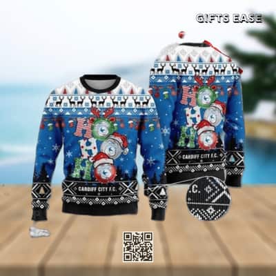 Cardiff City F C Ugly Christmas Sweater Ho Ho Ho