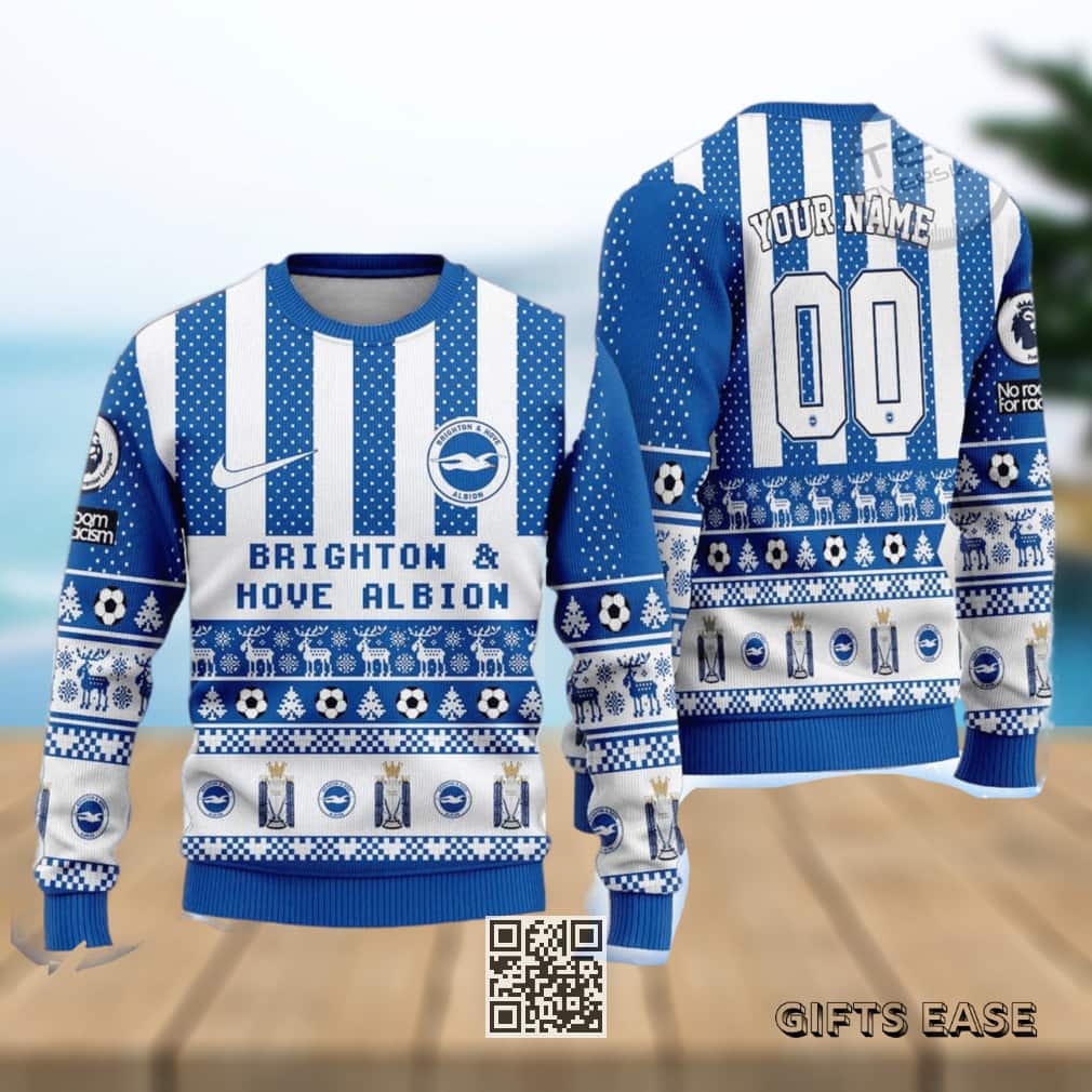 Brighton Hove Albion Ugly Christmas Sweater Custom Name Number Brighton Hove Albion Ugly Christmas Sweater Custom Name Number
