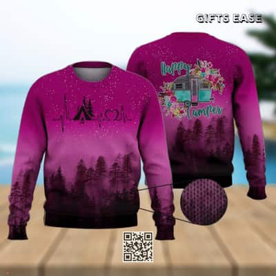 Pink Forest Heartbeat Happy Camper Ugly Christmas Sweater