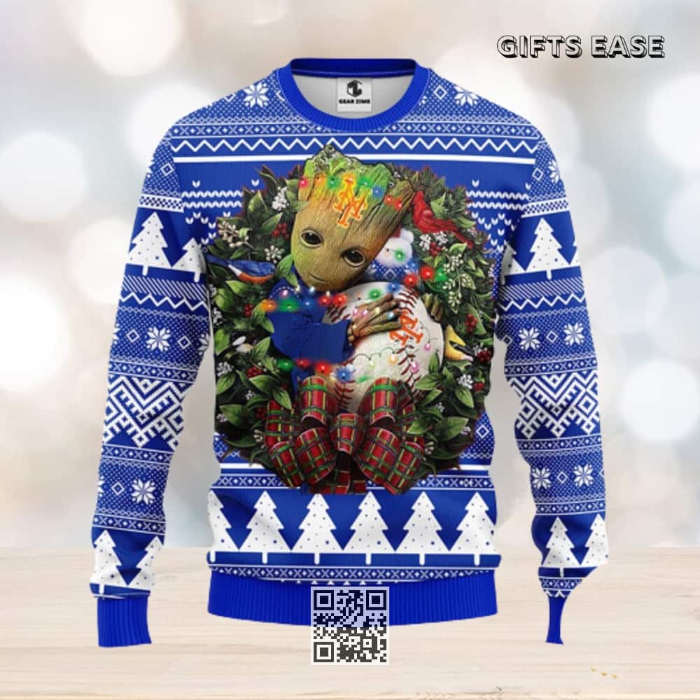 Groot Loves NFL New York Mets Ugly Christmas Sweater Winter Gift Groot Loves NFL New York Mets Ugly Christmas Sweater Winter Gift