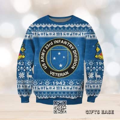 Blue Army Veteran Ugly Christmas Sweater Winter Gift