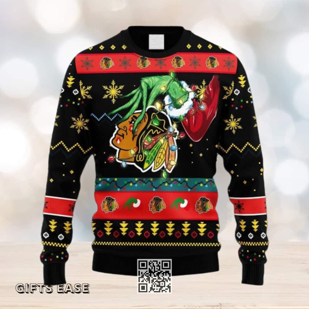 Grinch NHL Chicago Blackhawks Ugly Christmas Sweater Grinch NHL Chicago Blackhawks Ugly Christmas Sweater