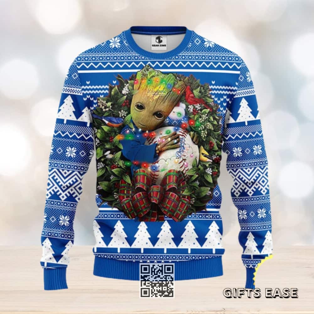 Groot Loves NFL Los Angeles Dodgers Ugly Christmas Sweater Groot Loves NFL Los Angeles Dodgers Ugly Christmas Sweater