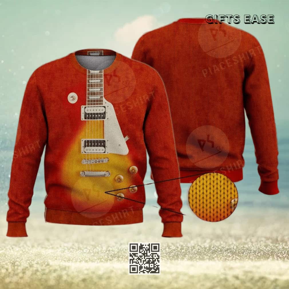 Red Electric Guitar Ugly Christmas Sweater Red Electric Guitar Ugly Christmas Sweater