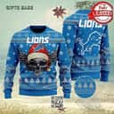 Blue NFL Detroit Lions Golden Ugly Christmas Sweater Skull
