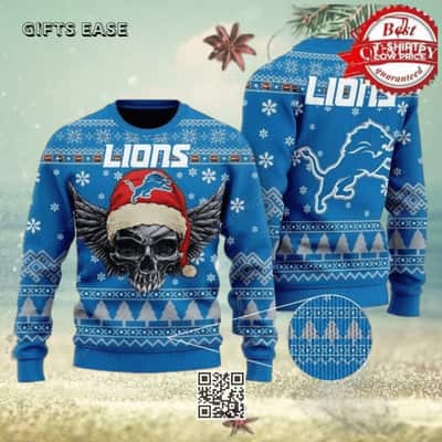 Blue NFL Detroit Lions Golden Ugly Christmas Sweater Skull