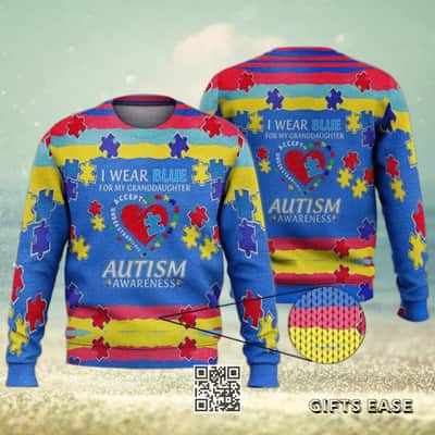 I Wear Blue For My Granddaughter Autism Ugly Christmas Sweater