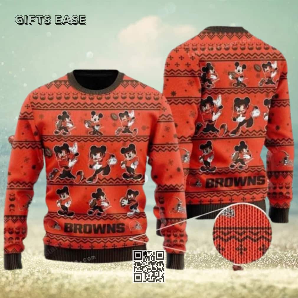 NFL Cleveland Browns Ugly Christmas Sweater Mickey Mouse NFL Cleveland Browns Ugly Christmas Sweater Mickey Mouse