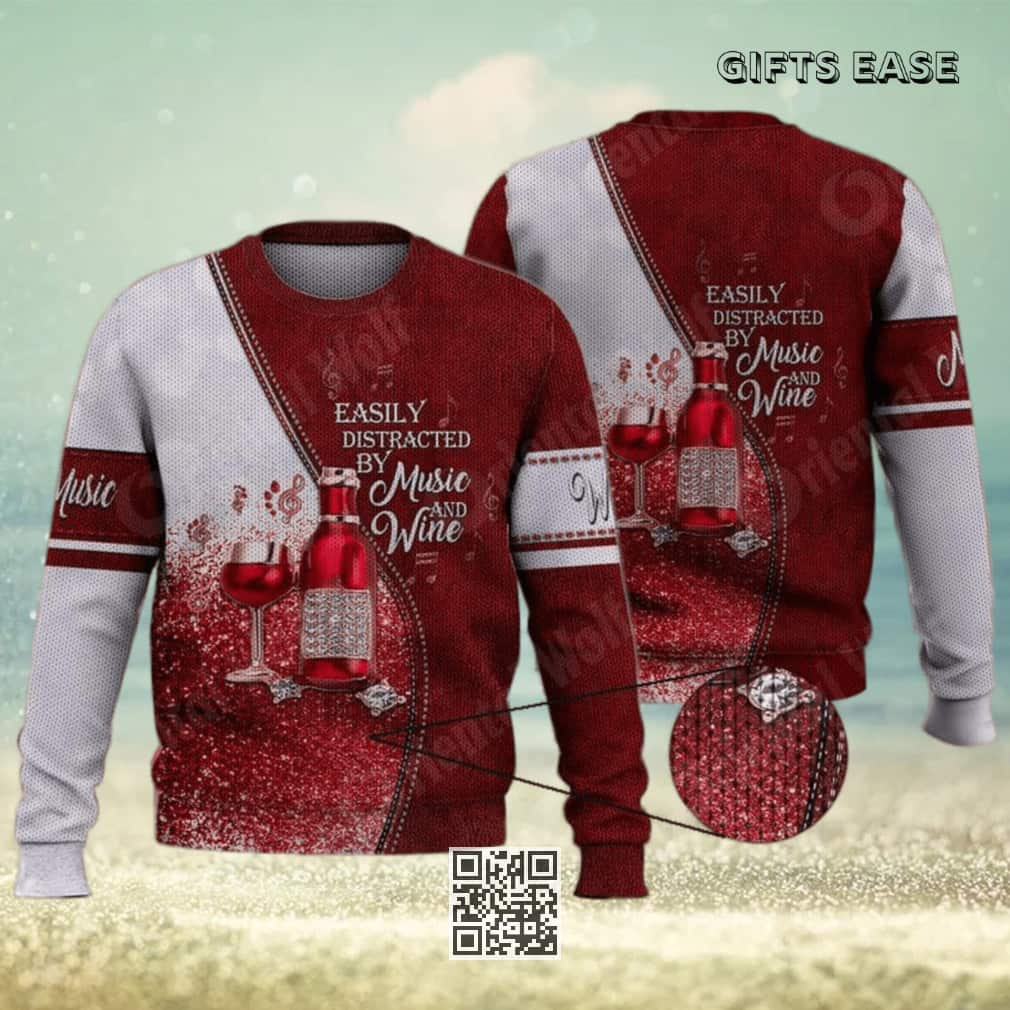 Easily Distracted By Music And Wine Ugly Christmas Sweater Easily Distracted By Music And Wine Ugly Christmas Sweater