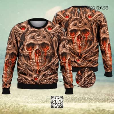 Fire Skull Ugly Christmas Sweater Winter Gift