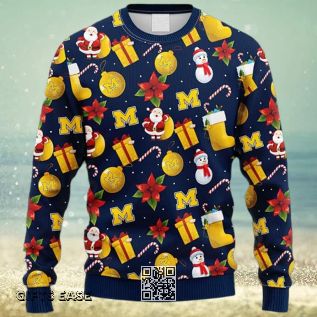 NCAA Christmas Michigan Wolverines Ugly Christmas Sweater Santa Claus Snowman NCAA Christmas Michigan Wolverines Ugly Christmas Sweater Santa Claus Snowman