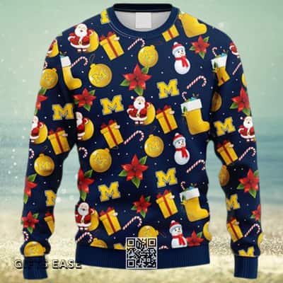 NCAA Christmas Michigan Wolverines Ugly Christmas Sweater Santa Claus Snowman