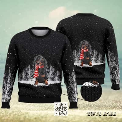 Black Dachshund Ugly Christmas Sweater Snowy