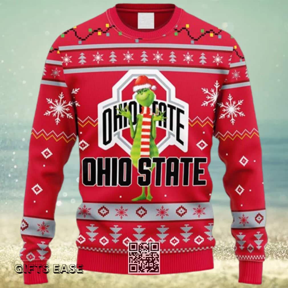 Red NCAA Ohio State Buckeyes Ugly Christmas Sweater Funny Grinch Red NCAA Ohio State Buckeyes Ugly Christmas Sweater Funny Grinch