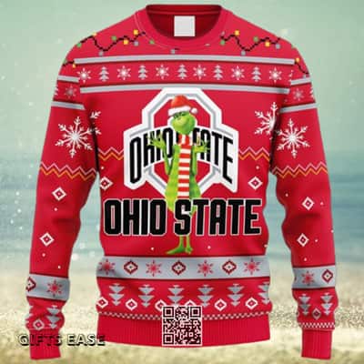 Red NCAA Ohio State Buckeyes Ugly Christmas Sweater Funny Grinch Red NCAA Ohio State Buckeyes Ugly Christmas Sweater Funny Grinch