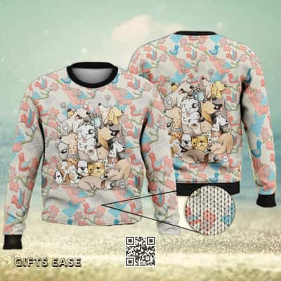 Dogs Ugly Christmas Sweater Pink And Blue Birds Pattern