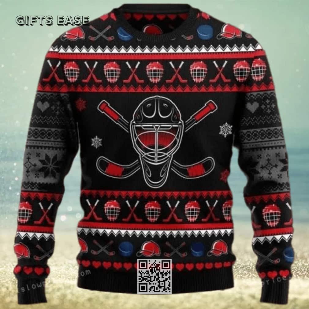 Black Hockey Puck Ugly Christmas Sweater Black Hockey Puck Ugly Christmas Sweater